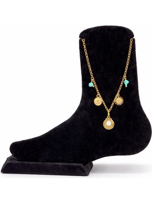 Pangu Inci ve Turkuaz Taş Detaylı Çelik Halhal