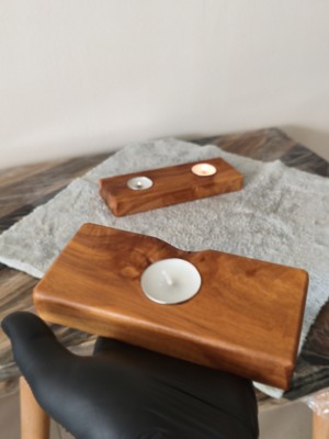 Doğal Ahşap El Yapımı Mumluk – Zeytin Ahşap – Ikili Set