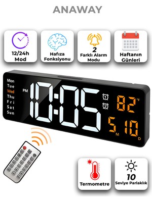 Renkli Dijital Masa ve Salon Duvar Saati, Uzaktan Kumandalı Hd LED Ekran