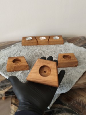 Doğal Ahşap El Yapımı Mumluk – Ceviz Ahşap – Üçlü Set
