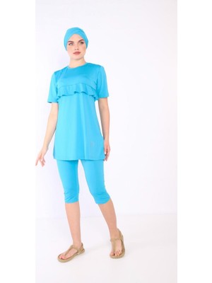 Arabul Mavi Kısa Kol Tesettür Mayo