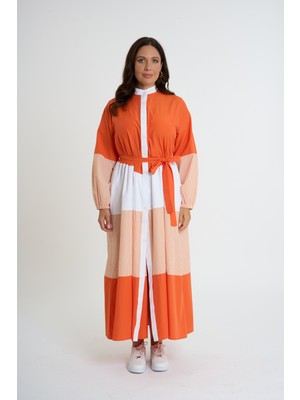 HANIQA Lacivert - Garnili Kuşaklı Gömlek Elbise