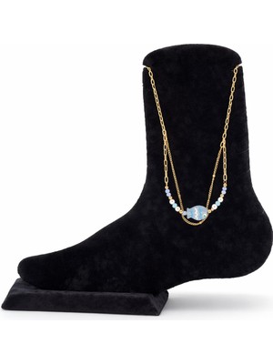 Pangu Seramik Balık Figürlü Inci ve Kristal Boncuk Detaylı Çelik Halhal