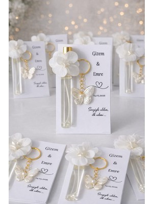 Deha Parti Şişe Incili Kolonya  Anahtarlık ve Kişiye Özel Kartlık 10 Adet Söz Nişan Hediyelik