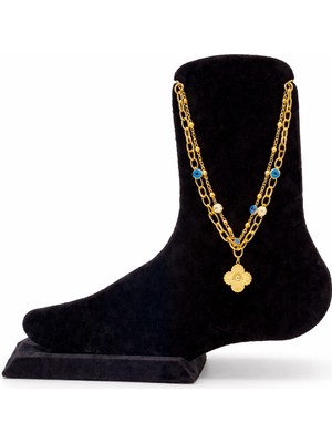 Pangu Nazar Boncuklu Çoklu Zincir Detaylı Çelik Halhal