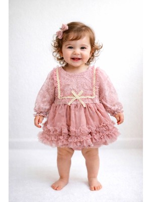 Togy Baby Kids Wear Vivienne Rose Kız Bebek Özel Gün, Doğum Günü Gül Kurusu Tül Elbise