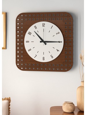 Şık Delikli Tasarım Duvar Saati, Ceviz ve Beyaz Mdf, 48CM Büyük Boy