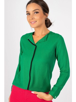 Armonika Kadın Yeşil Önü Biyeli Bluz ARM-20K001023