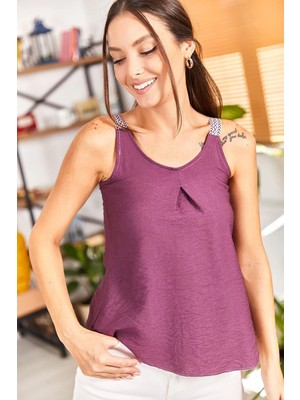 Armonika Kadın Mürdüm Etnik Askılı Bluz ARM-17Y00083