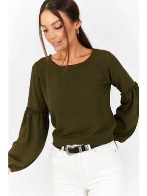 Armonika Kadın Haki Kolu Balonlu Bluz ARM-22Y001138