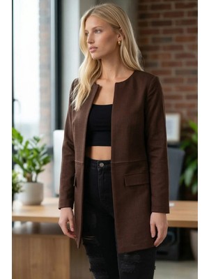 Armonika Kadın Kahve Beli Dikişli Uzun Ceket ARM-26K001091