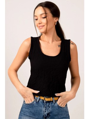 Armonika Kadın Siyah Kolsuz Bürümcük Bluz ARM-22Y001010