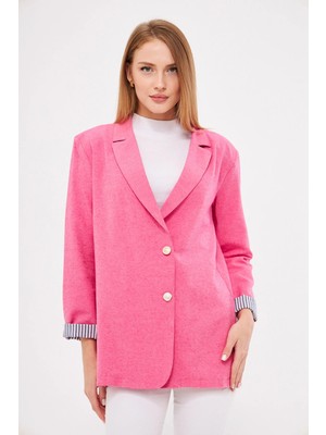 Armonika Kadın Fuşya Kruvaze Yaka Kolu Katlama Detaylı Oversize Vatkalı Blazer Ceket ARM-25K001015