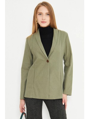Armonika Kadın Çağla Yeşili Şal Yaka Bele Oturan Cep Detaylı Tek Düğme Ceket ARM-25K001031