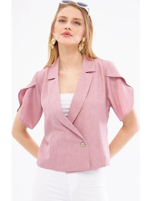 Armonika Kadın Gül Kurusu Kolu Yırtmaç Detaylı Crop Kısa Kol Ceket ARM-24Y001048