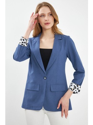 Armonika Kadın Koyu Mavi Dekaeksi Ceket Cep Kapaklı Kol Içi Leoparlı ARM-24Y001039