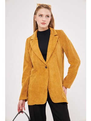Armonika Kadın Hardal Tek Düğmeli Kadife Ceket ARM-24K001043