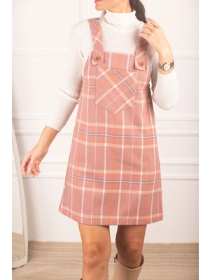 Armonika Kadın Gül Kurusu Ekose Desen Cepli Jile ARM-24K001036