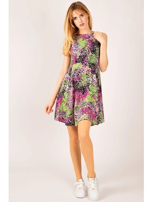 Armonika Kadın Fuşya Sırtı Fermuarlı Kolsuz Kloş Elbise ARM-23Y001013