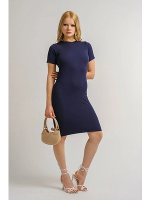 Armonika Kadın Lacivert Sıfır Yaka Kısa Kol Kalem Elbise ARM-23Y001087