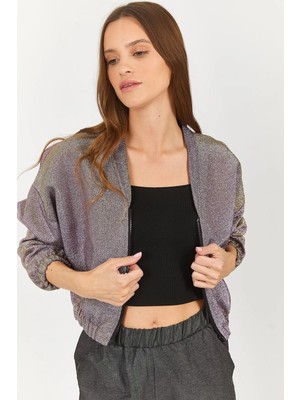Armonika Kadın Gold V Yaka Beli Lastikli Bomber Ceket ARM-23Y001067