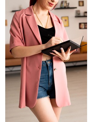 Armonika Kadın Pembe Kısa Kol Iki Düğmeli Oversize Ceket ARM-23Y001034