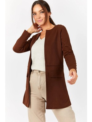 Armonika Kadın Kahve Beli Dikişli Uzun Ceket ARM-18K001308
