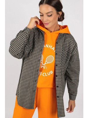 Armonika Kadın Haki Ekose Desen Oversize Gömlek ARM-22Y001157