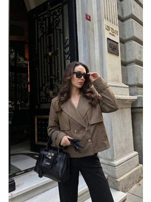 Armonika Kadın Haki Renkli Astarlı Vatkalı Kısa Trençkot ARM-26Y001069