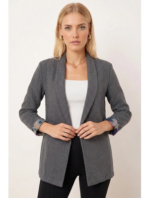 Armonika Kadın Füme Şal Yaka Kolları Garnili Tek Düğme Ceket ARM-26K001097