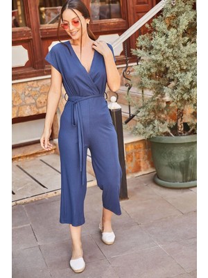 Armonika Kadın Lacivert Kruvaze Beli Kemerli Tulum ARM-20Y042008