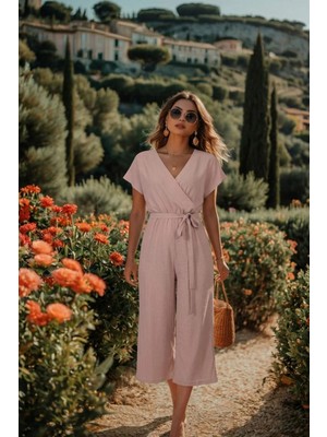 Armonika Kadın Pudra Kruvaze Beli Kemerli Tulum ARM-20Y042008