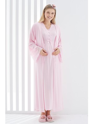 Erdeniz Tekstil Hamile Gecelik ve Sabahlık Takımı/bisiklet Yaka/nefes Alan Pamuk Viskoz Kumaş/şık Danteldetaylı -2’li Set-Pregnant CLOTHING(2269)