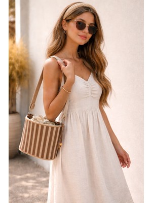 Özden Çanta El Örgüsü Hasır Kova Kadın Omuz Çantası