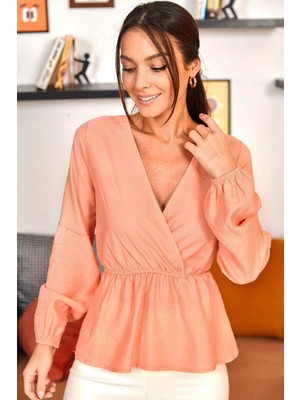 Armonika Kadın Yavruağzı Kolu ve Beli Lastikli Kruvaze Bluz ARM-21K001149