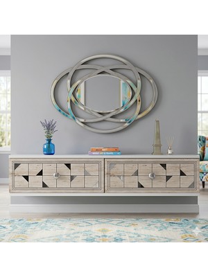 Yumedi Design TDA1207BTS -Rabbit Duvara Montaj Tv Stand , Tv Sehpası 120CM Beyaz-Traverten-Silver