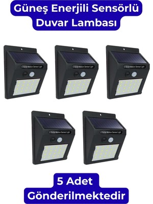 Saravita 5 Adet Bahçe Aydınlatma Solar LED Işık Sensörlü Duvar Lambası Su Geçirmez Otomatik