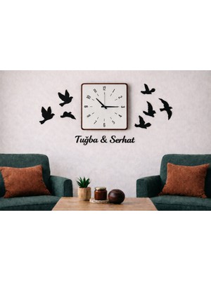 Kuş Temalı 40 cm Duvar Saati, 8 Adet Set, Modern ve Şık Dekorasyon