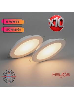 Helios Opto 10 Adet 6W Günışığı LED Spot (Beyaz Plastik Kasa)