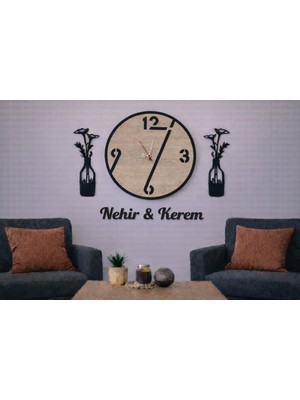Kişiye Özel 40 cm Çiçek Temalı Salon Duvar Saati No 1017