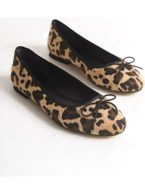 Vonje Mary Kadın Günlük Yuvarlak Burun Balerin Leopar Desenli Babet