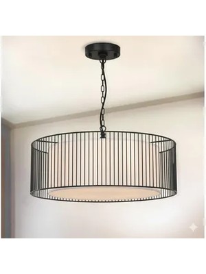 Vivense Serpil Siyah Kafes Beyaz Kumaş Avize, 50 cm