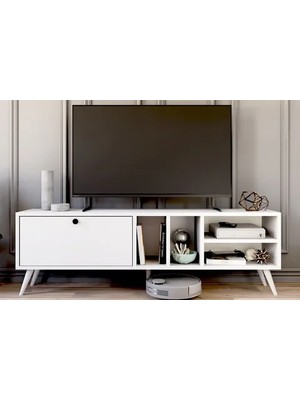 Vivense Buka Geniş Tek Kapaklı Tv Sehpası, Beyaz, 140 cm
