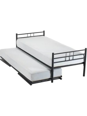 Vivense Yavrulu Ikiz Metal Karyola, Siyah, 90X200