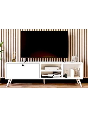 Vivense Lena Kitaplık Bölümlü Tv Sehpası, Beyaz, 140 cm