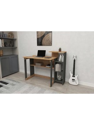 Vivense Saye Kitaplıklı Çalışma Masası, Antrasit Çam, 5 Raflı