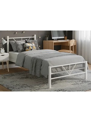 Vivense Alchera Metal Karyola, Beyaz, 90X190