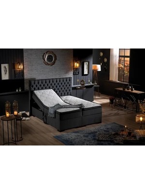 Vivense Leila Kumandalı Baza Başlık Yatak Seti, Antrasit, 90X200