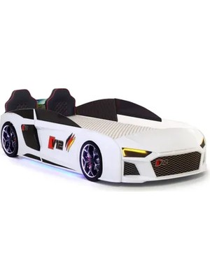 Vivense Audi Full Ledli Kumandalı ve Müzikli Arabalı Yatak, Beyaz