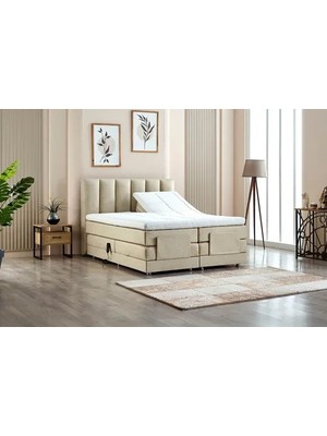 Vivense Nera Kumandalı Baza Başlık Yatak Seti, Bej, 90X200